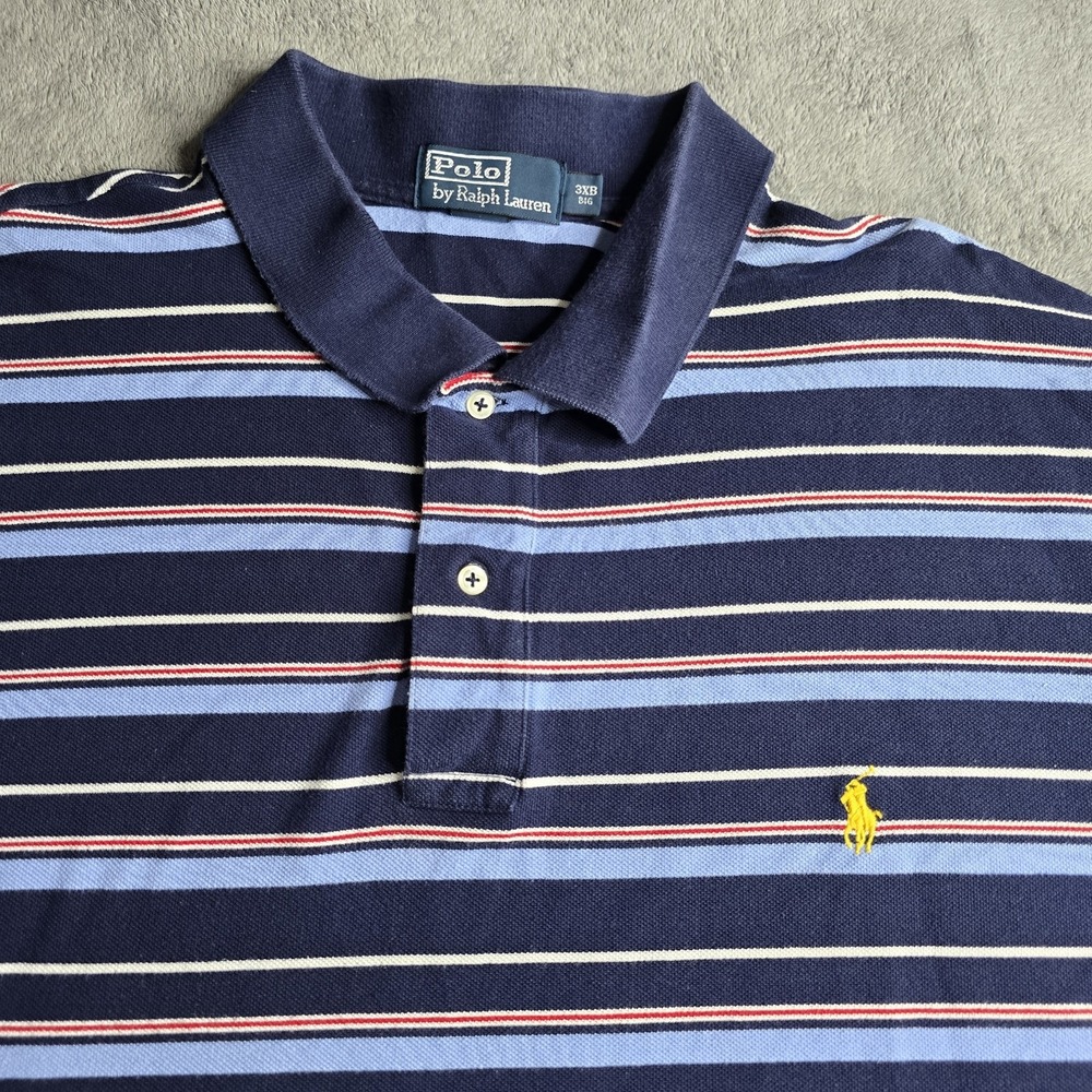 Polo Ralph Lauren Shirt Mens 3XB Big Blue Striped Preppy Designer Yellow Pony